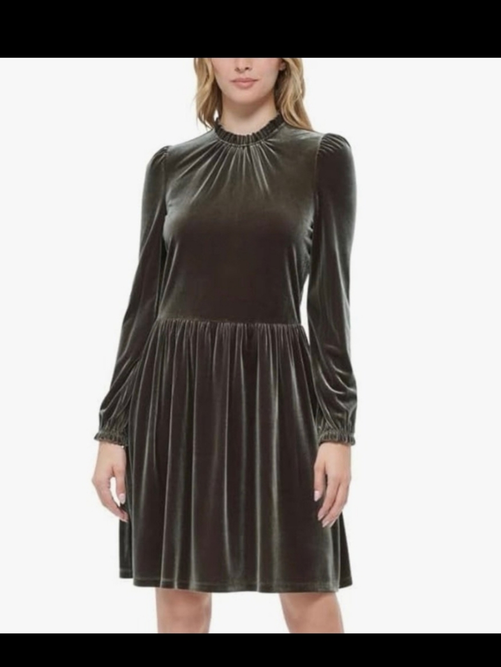 Tommy Hilfiger Olive Velvet Long-Sleeve A-Line Dress
